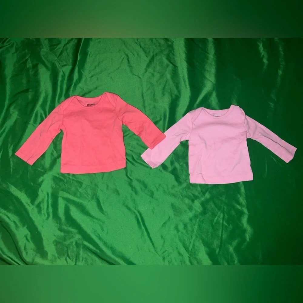 Hanes Kids Long Sleeve Tees - Coral and Light Pink 0-6 Months